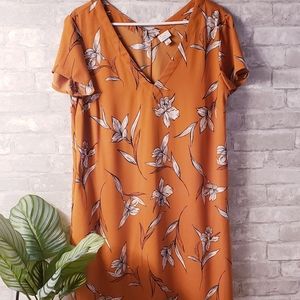 A New Day Orange Floral Midi Dress with Pockets